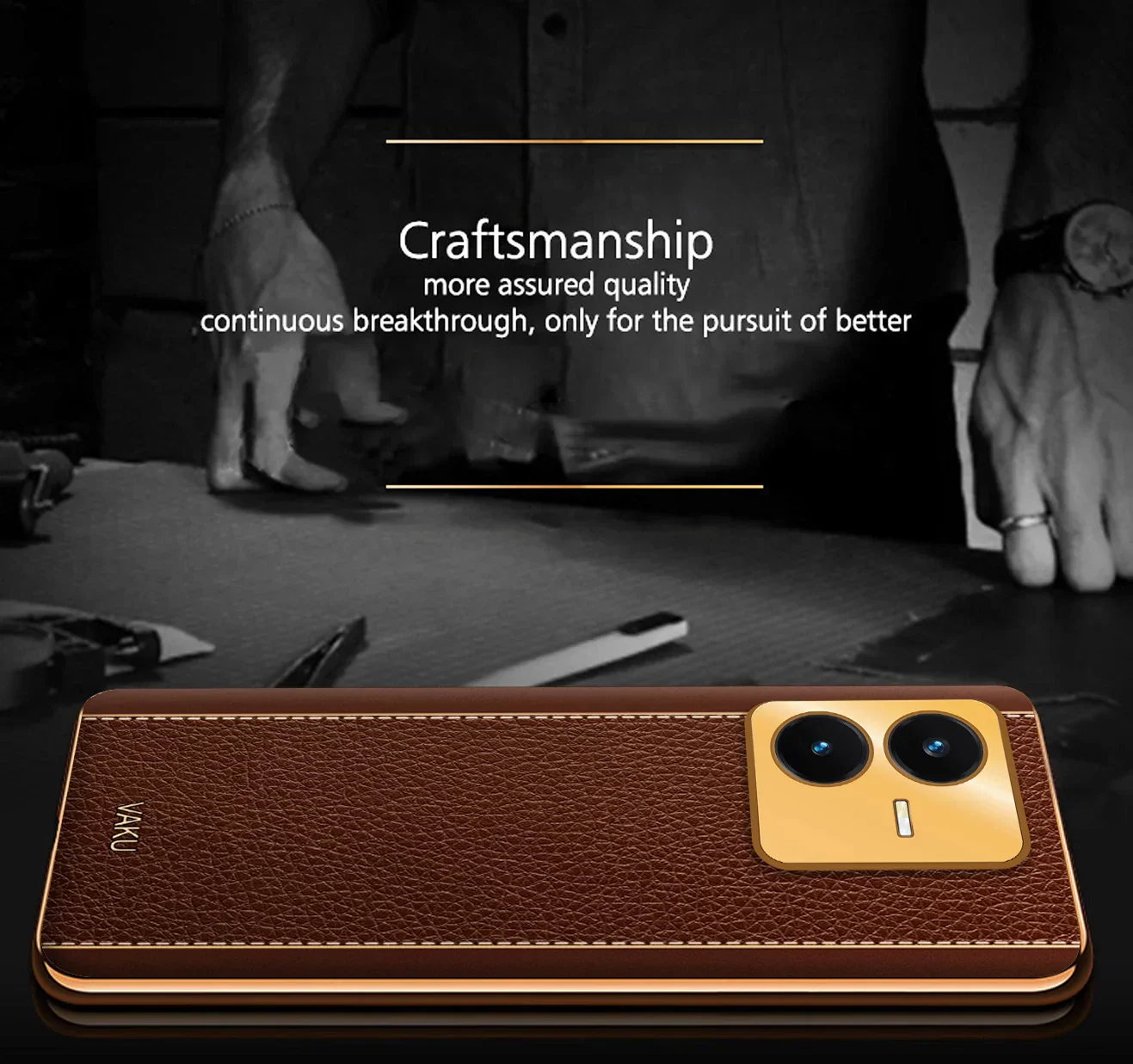 Vaku ® Vivo Y22 Luxemberg Series Leather Stitched Gold Electroplated Soft TPU Back Cover - Image 7