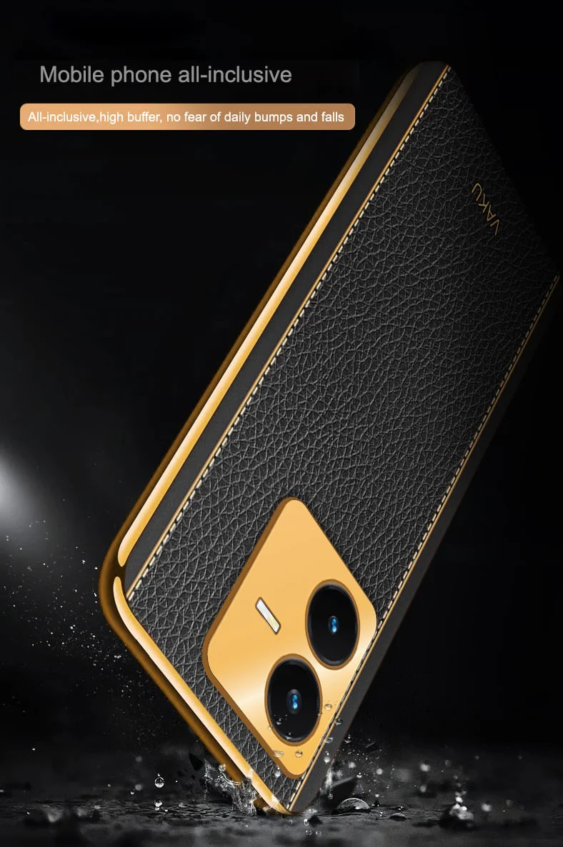 Vaku ® Vivo Y22 Luxemberg Series Leather Stitched Gold Electroplated Soft TPU Back Cover - Image 8