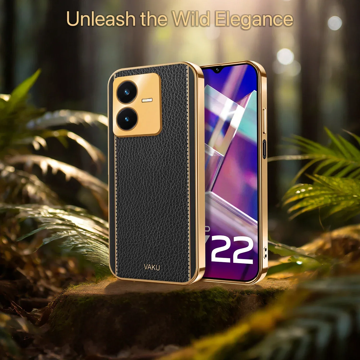 Vaku ® Vivo Y22 Luxemberg Series Leather Stitched Gold Electroplated Soft TPU Back Cover - Image 9