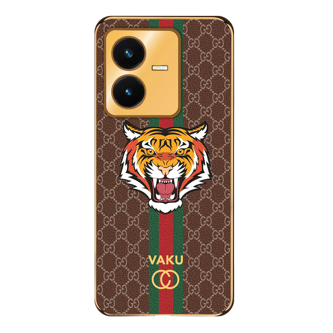 Vaku® Vivo Y22 Lynx Designer Leather Pattern Gold Electroplated Soft TPU Back Cover Case - Image 13
