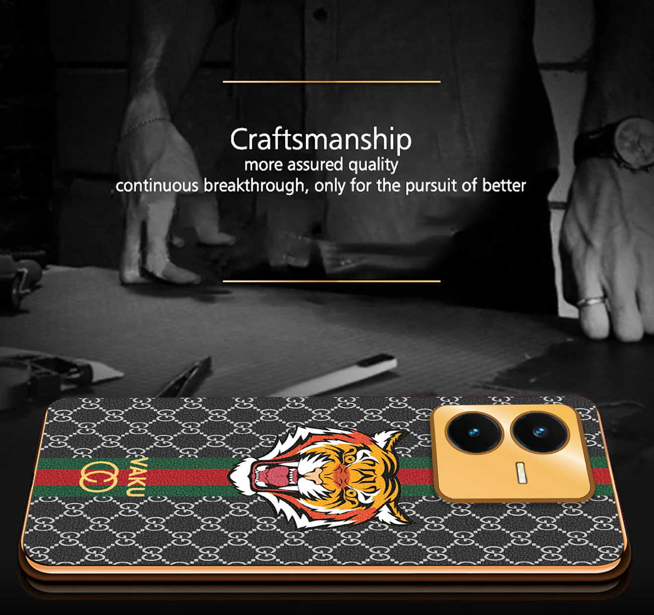 Vaku® Vivo Y22 Lynx Designer Leather Pattern Gold Electroplated Soft TPU Back Cover Case - Image 9
