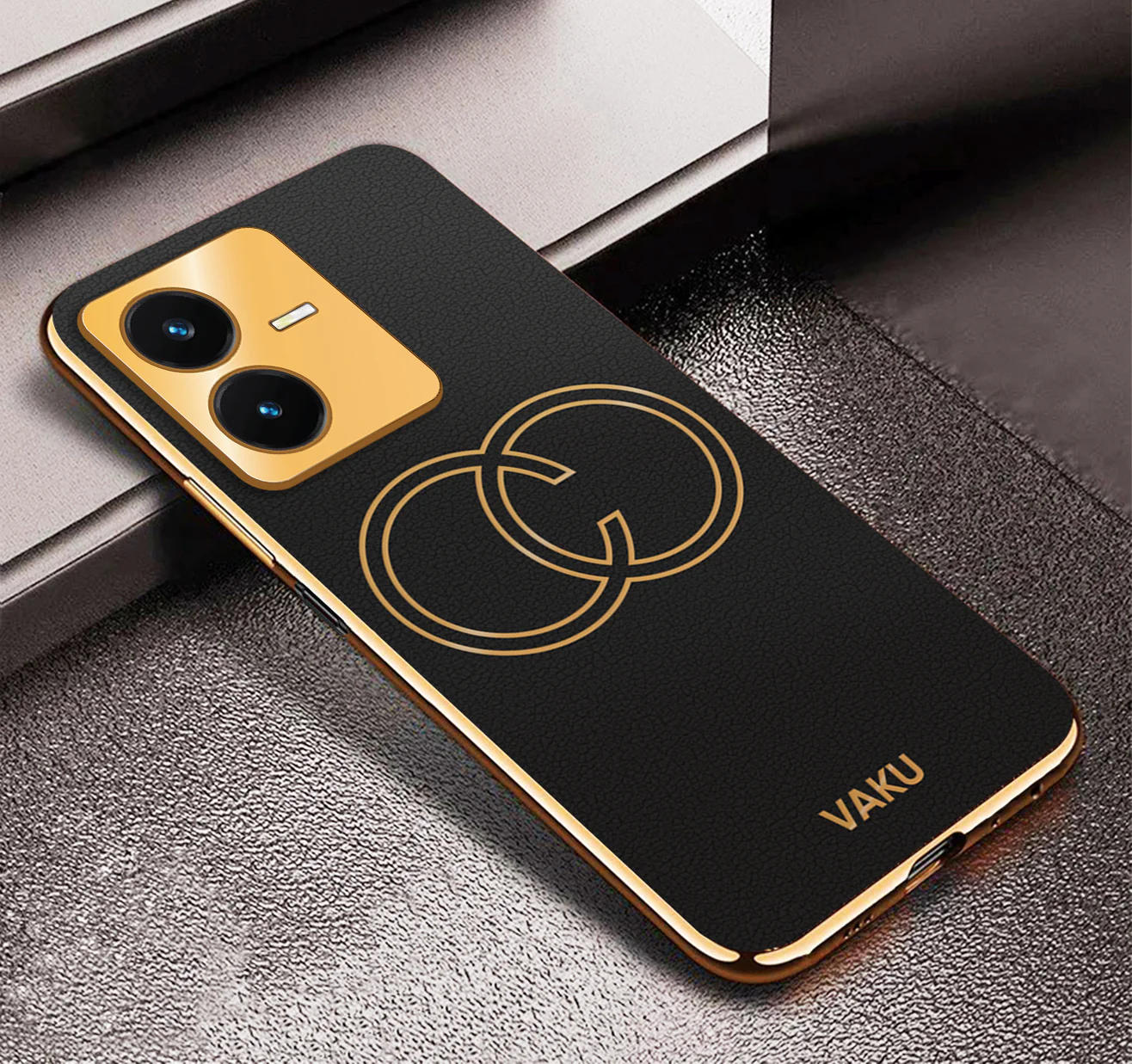 Vaku® Vivo Y22 Skylar Leather Pattern Gold Electroplated Soft TPU Back Cover - Image 10