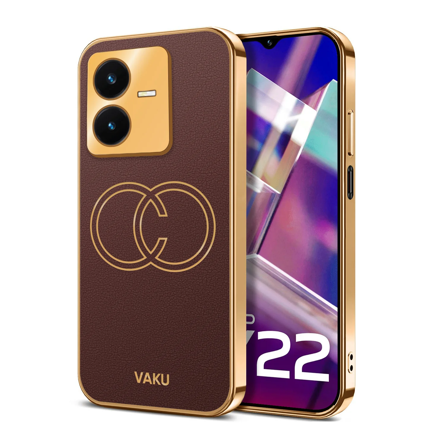 Vaku® Vivo Y22 Skylar Leather Pattern Gold Electroplated Soft TPU Back Cover - Image 17
