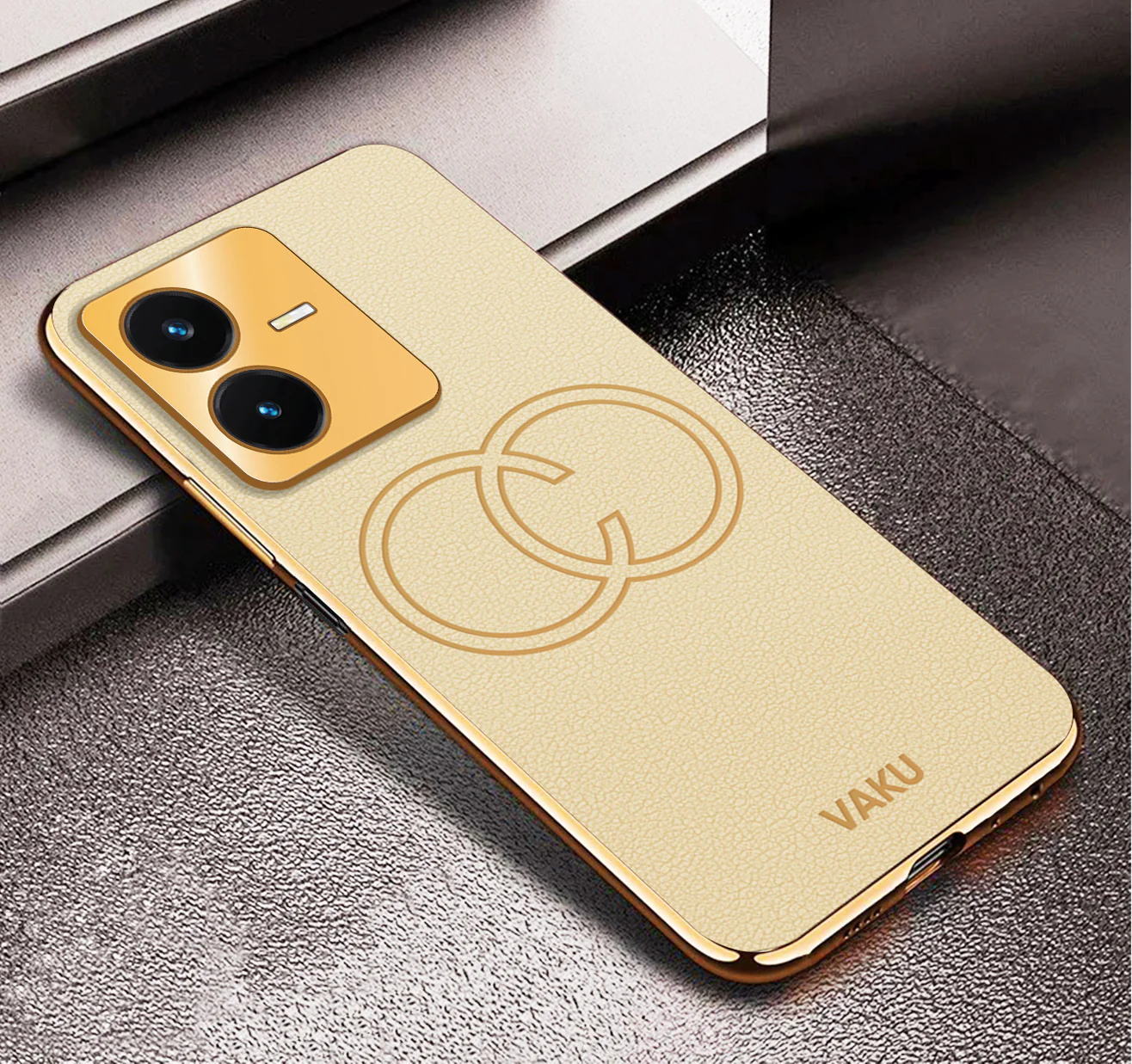 Vaku® Vivo Y22 Skylar Leather Pattern Gold Electroplated Soft TPU Back Cover - Image 18