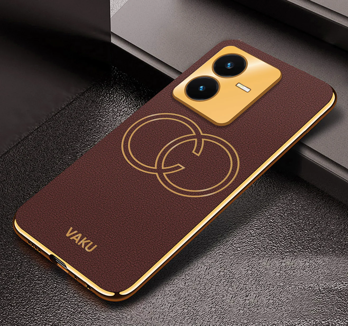 Vaku® Vivo Y22 Skylar Leather Pattern Gold Electroplated Soft TPU Back Cover - Image 2