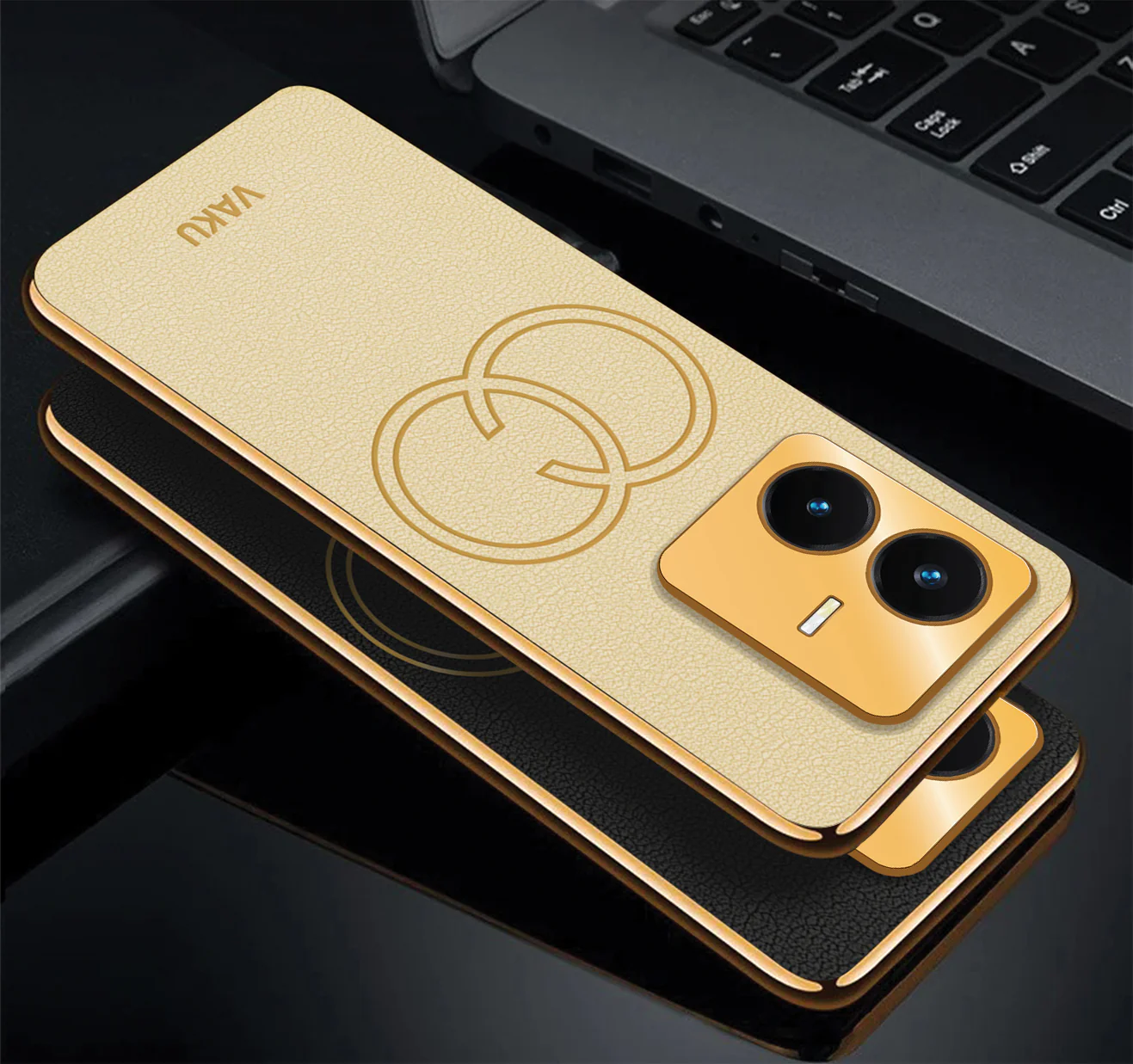 Vaku® Vivo Y22 Skylar Leather Pattern Gold Electroplated Soft TPU Back Cover - Image 3
