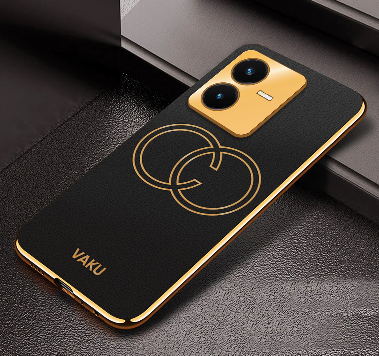 Vaku® Vivo Y22 Skylar Leather Pattern Gold Electroplated Soft TPU Back Cover - Image 5
