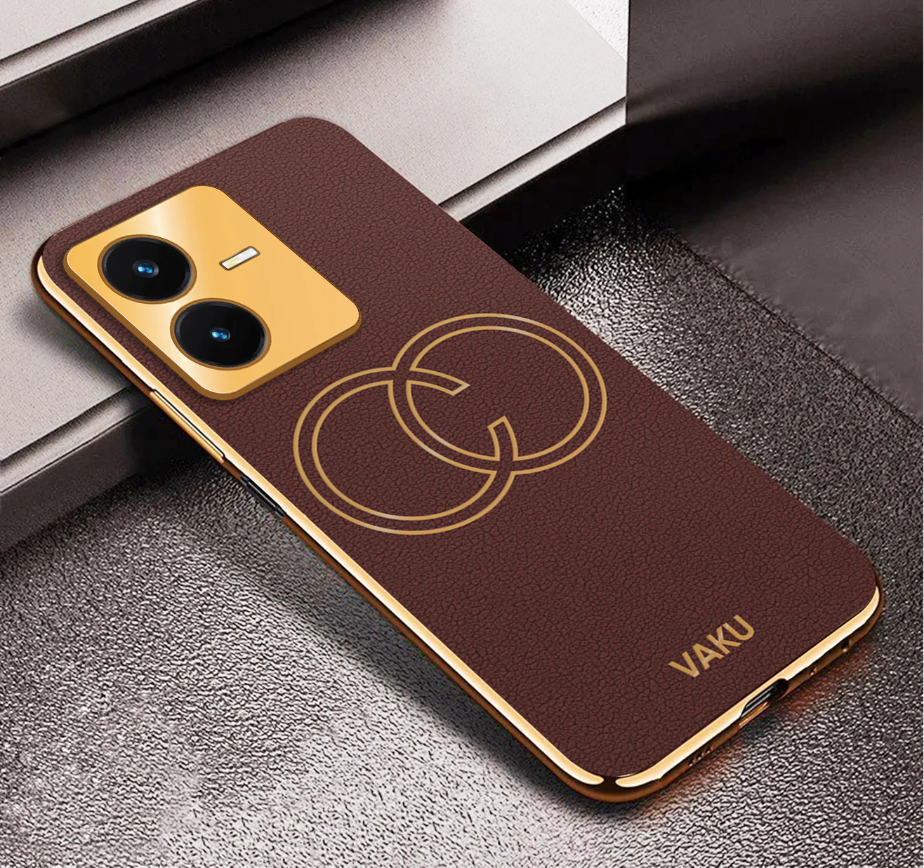 Vaku® Vivo Y22 Skylar Leather Pattern Gold Electroplated Soft TPU Back Cover - Image 6