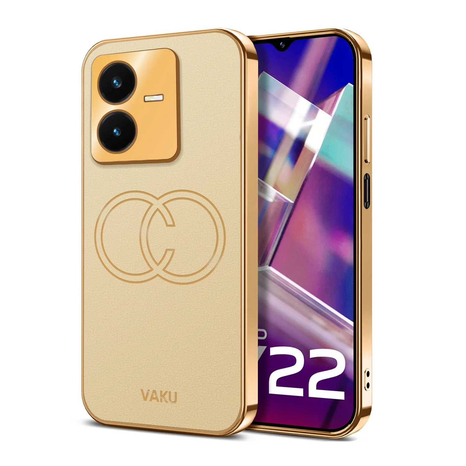 Vaku® Vivo Y22 Skylar Leather Pattern Gold Electroplated Soft TPU Back Cover - Image 7