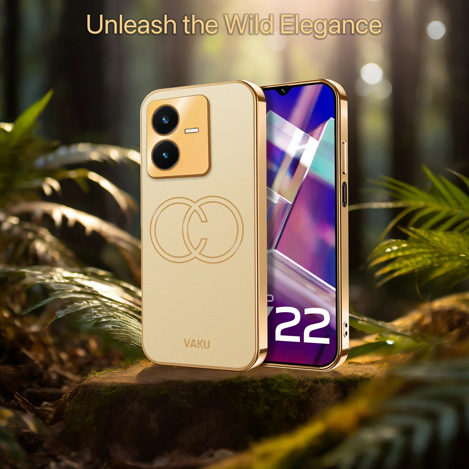 Vaku® Vivo Y22 Skylar Leather Pattern Gold Electroplated Soft TPU Back Cover - Image 8