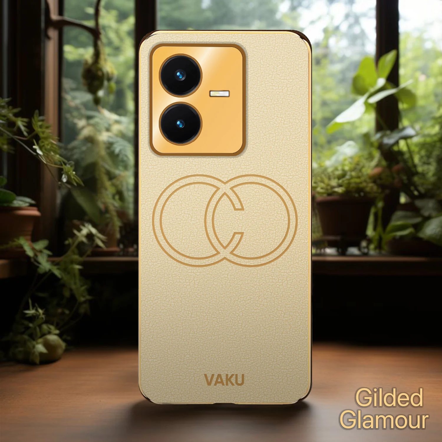 Vaku® Vivo Y22 Skylar Leather Pattern Gold Electroplated Soft TPU Back Cover - Image 9