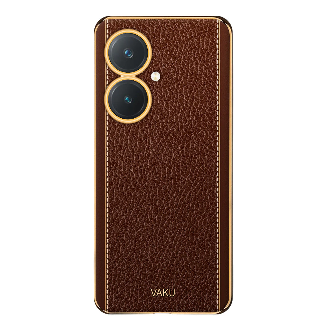 Vaku® Vivo Y27 Luxemberg Series Leather Stitched Gold Electroplated Soft TPU Back Cover - Image 7