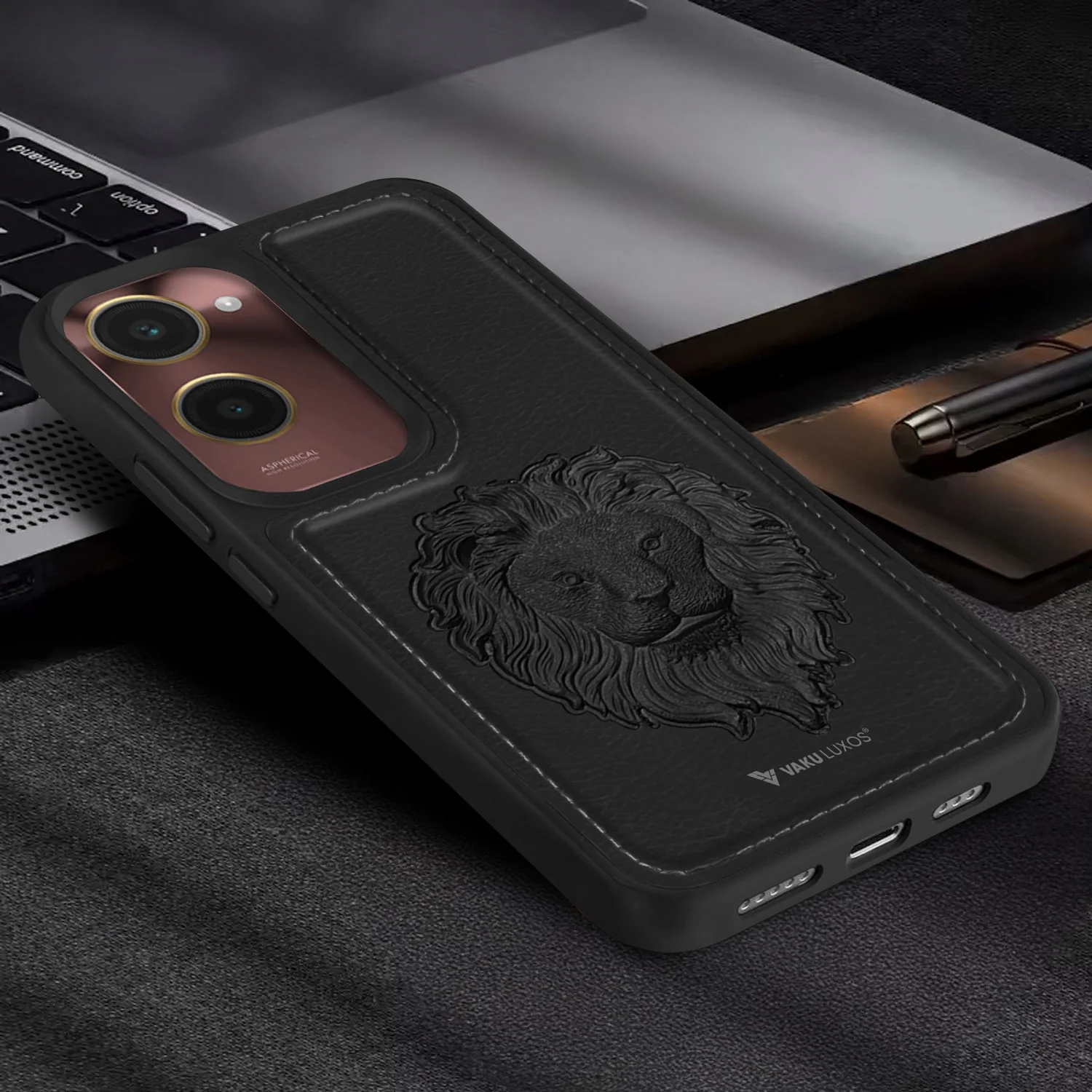 Vaku ® Vivo Y28s 5G Lion Embossed Luxury Designer Leather Back Cover - Image 11
