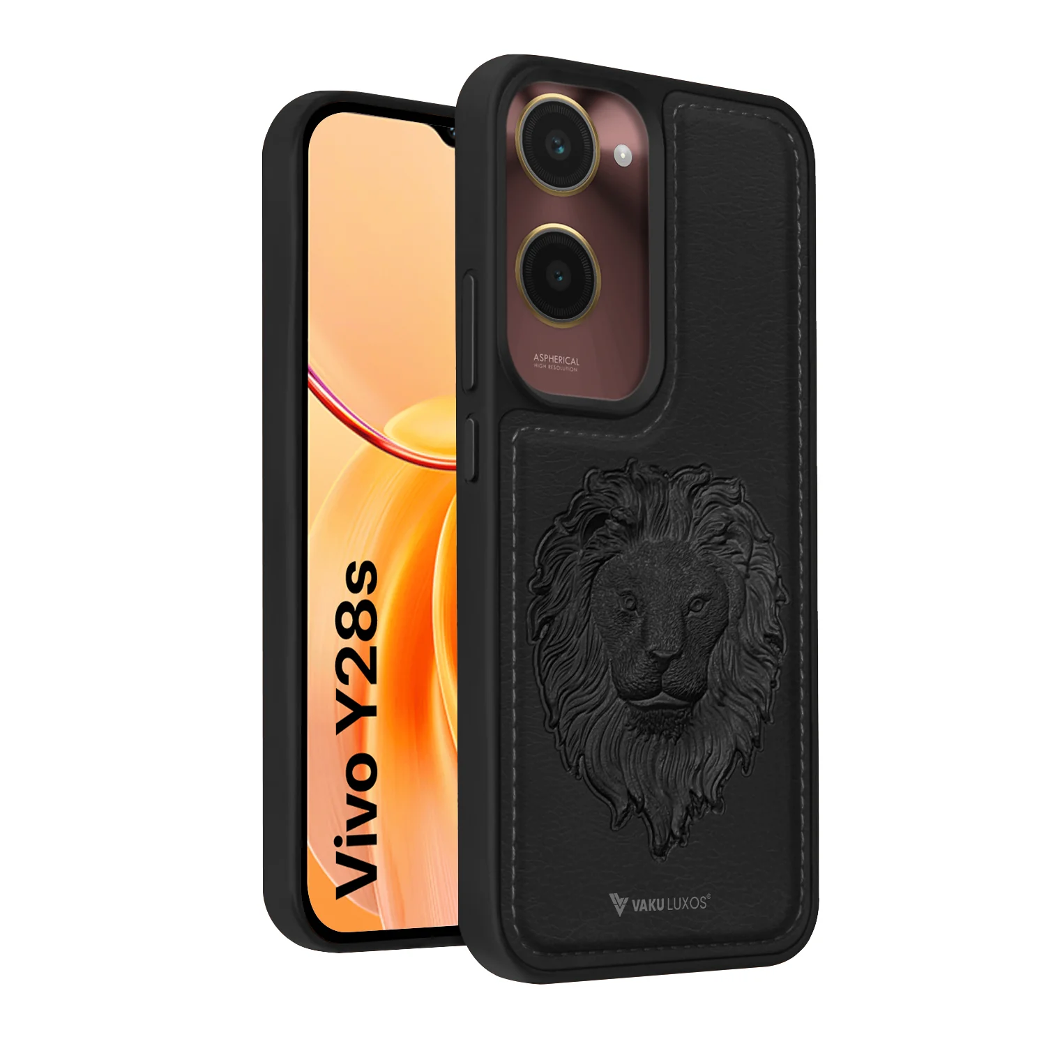 Vaku ® Vivo Y28s 5G Lion Embossed Luxury Designer Leather Back Cover - Image 2