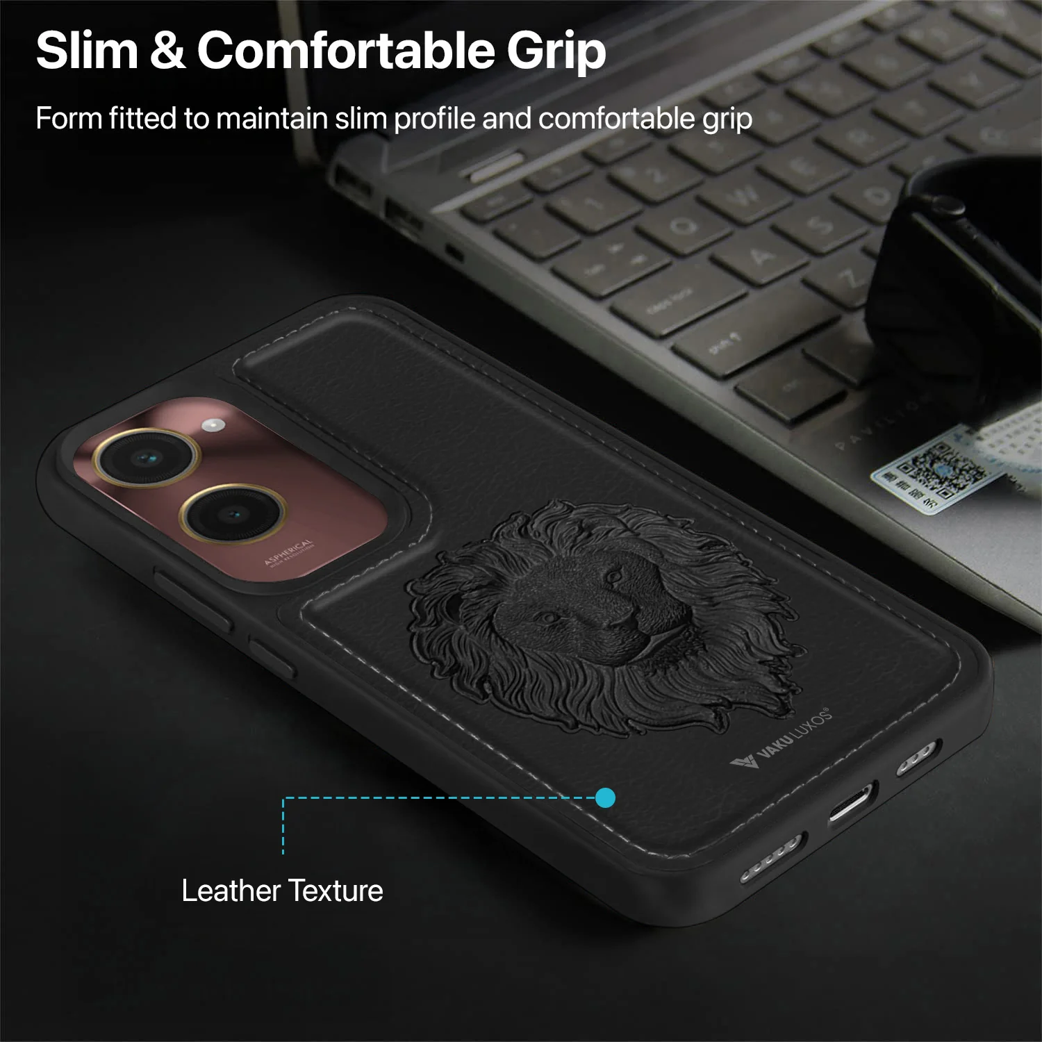 Vaku ® Vivo Y28s 5G Lion Embossed Luxury Designer Leather Back Cover - Image 6