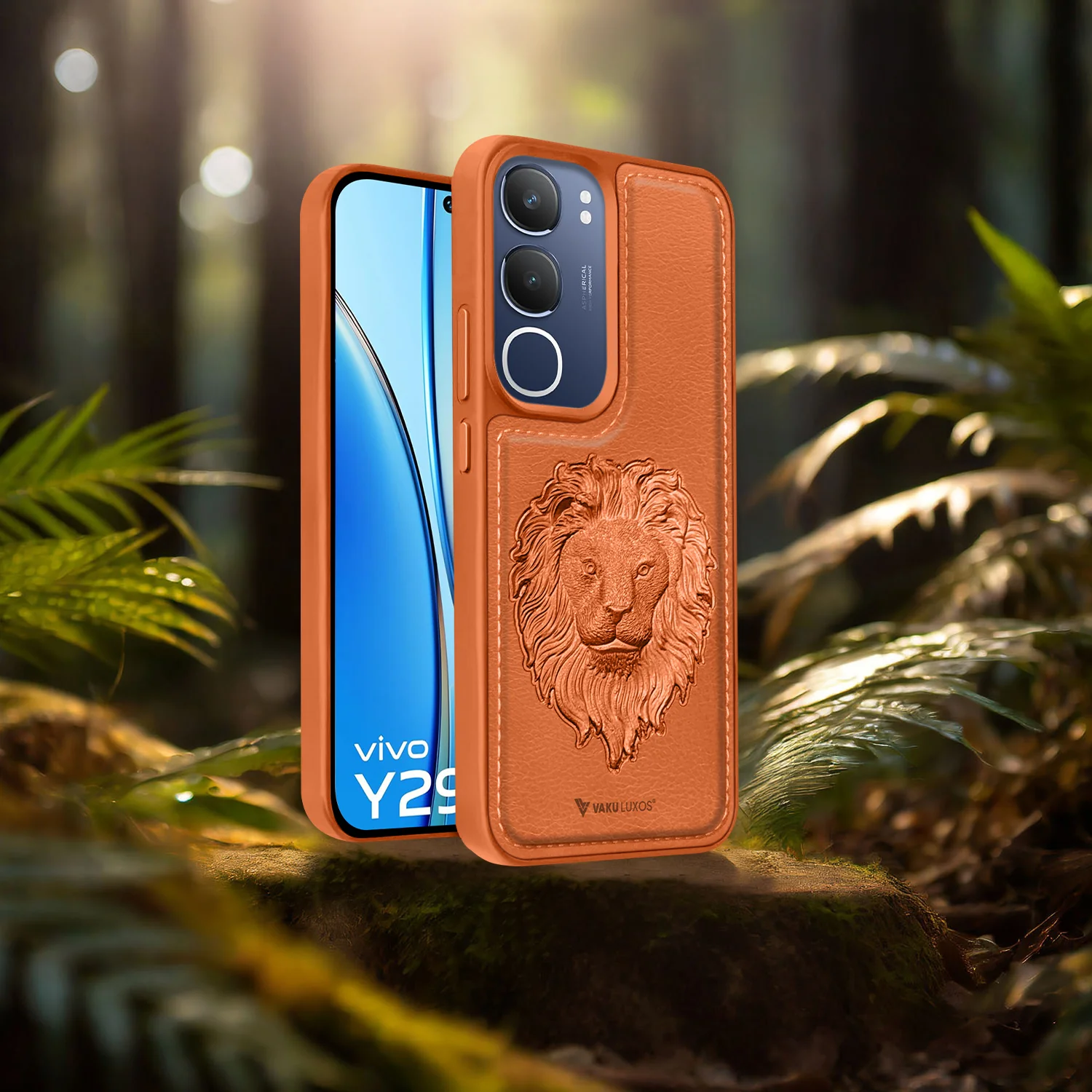 Vaku ® Vivo Y29 5G Lion Embossed Luxury Designer Leather Back Cover - Image 11