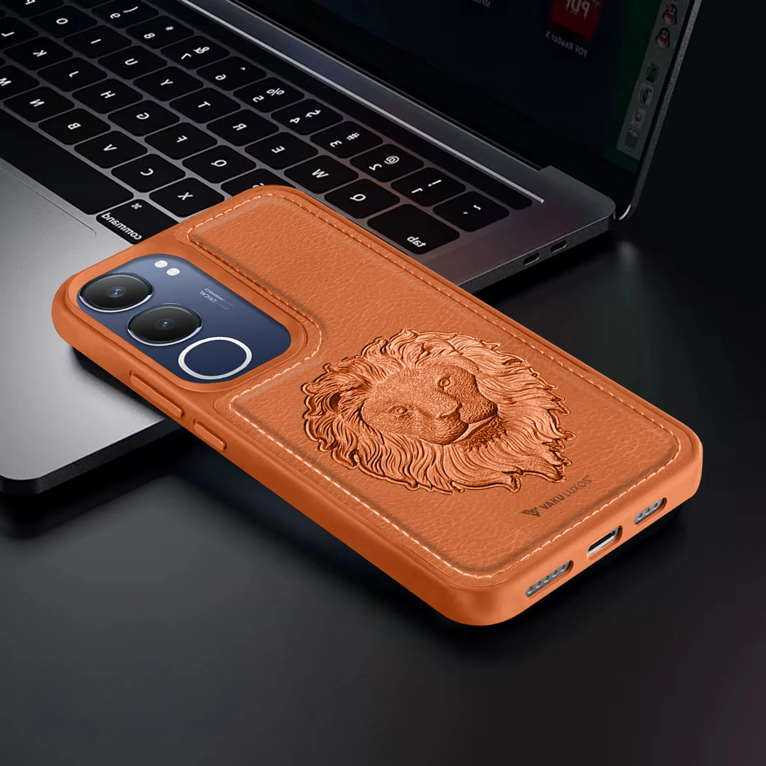 Vaku ® Vivo Y29 5G Lion Embossed Luxury Designer Leather Back Cover - Image 12