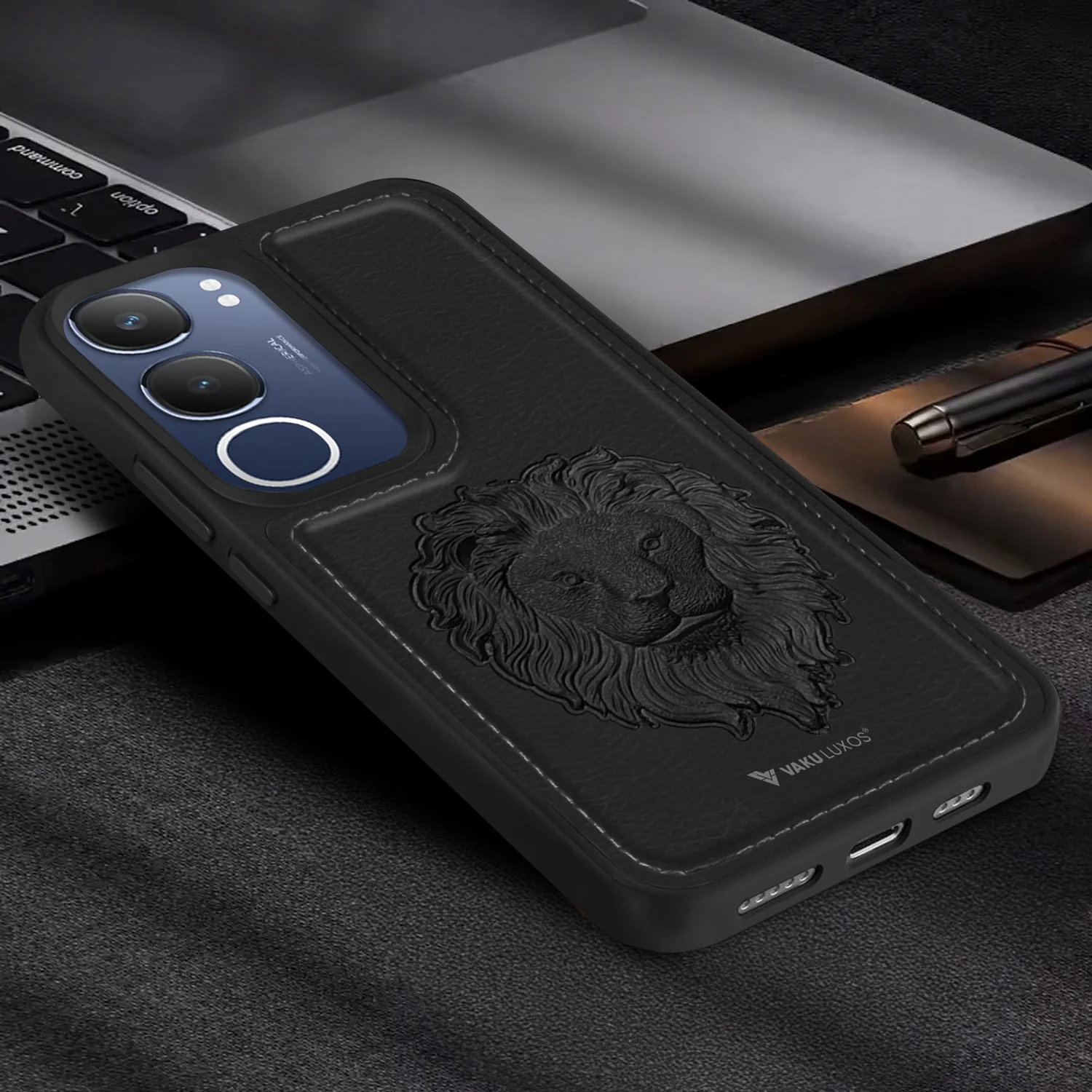 Vaku ® Vivo Y29 5G Lion Embossed Luxury Designer Leather Back Cover - Image 13