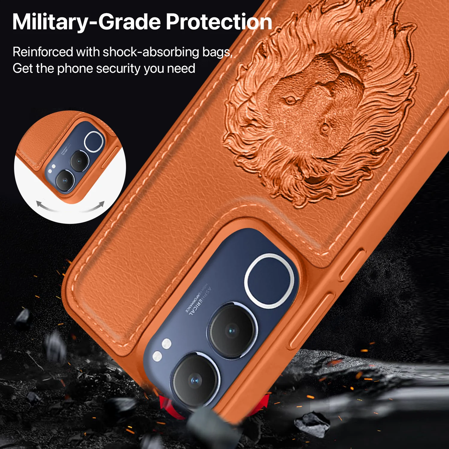 Vaku ® Vivo Y29 5G Lion Embossed Luxury Designer Leather Back Cover - Image 3