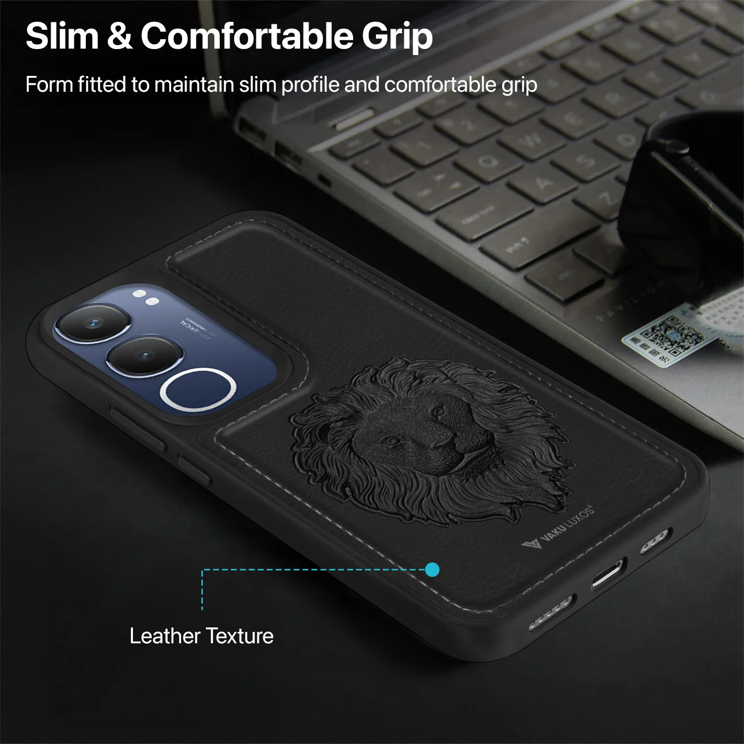Vaku ® Vivo Y29 5G Lion Embossed Luxury Designer Leather Back Cover - Image 5
