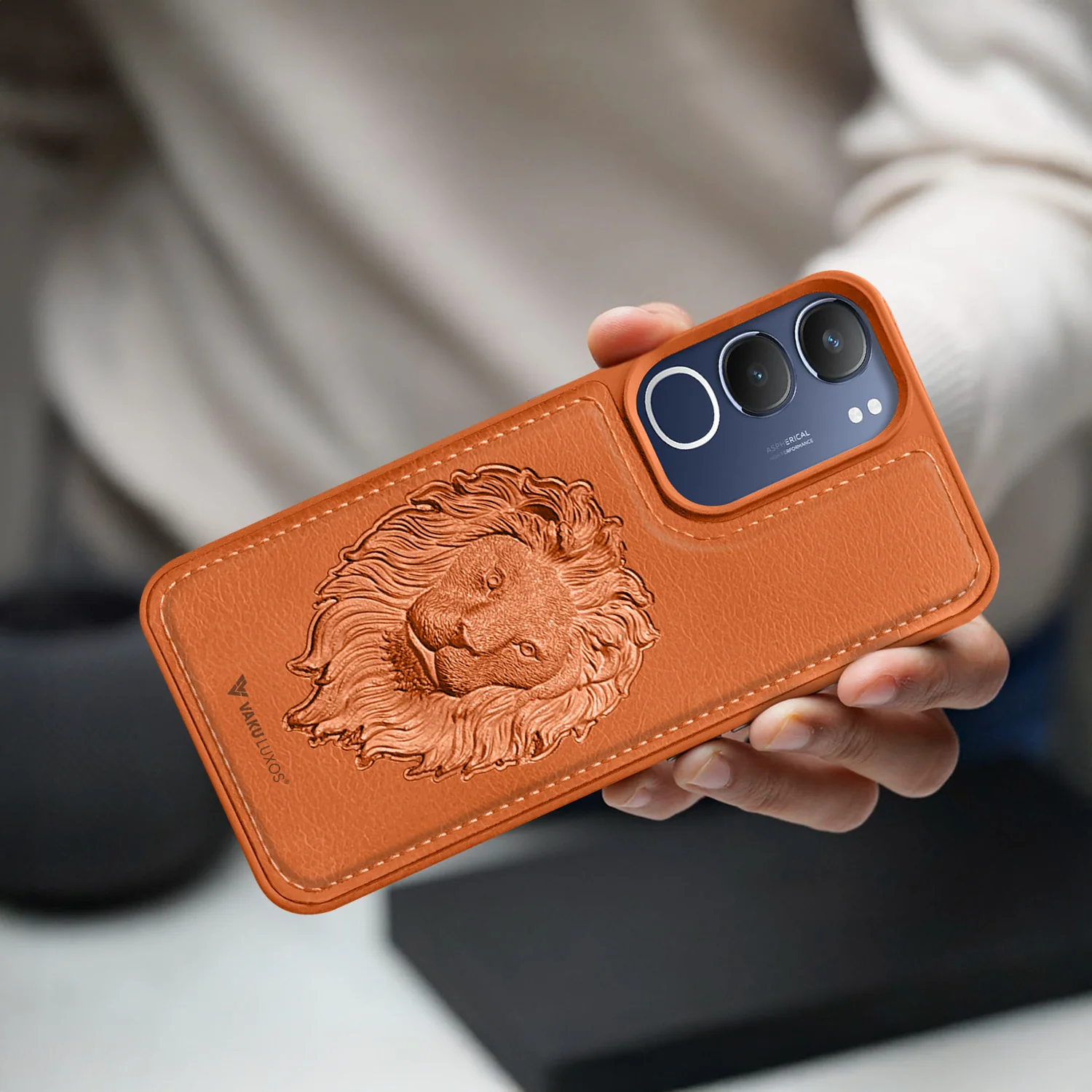 Vaku ® Vivo Y29 5G Lion Embossed Luxury Designer Leather Back Cover - Image 7
