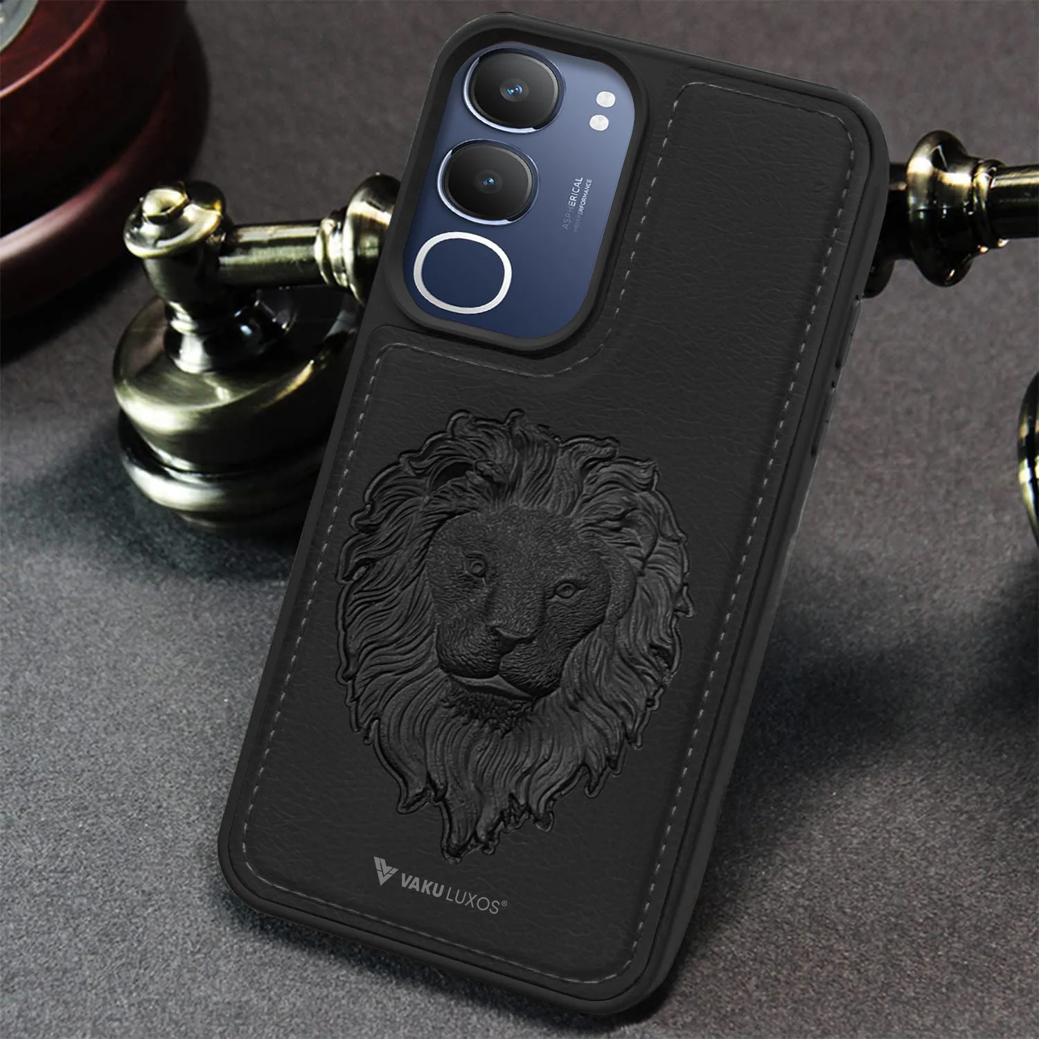 Vaku ® Vivo Y29 5G Lion Embossed Luxury Designer Leather Back Cover - Image 9