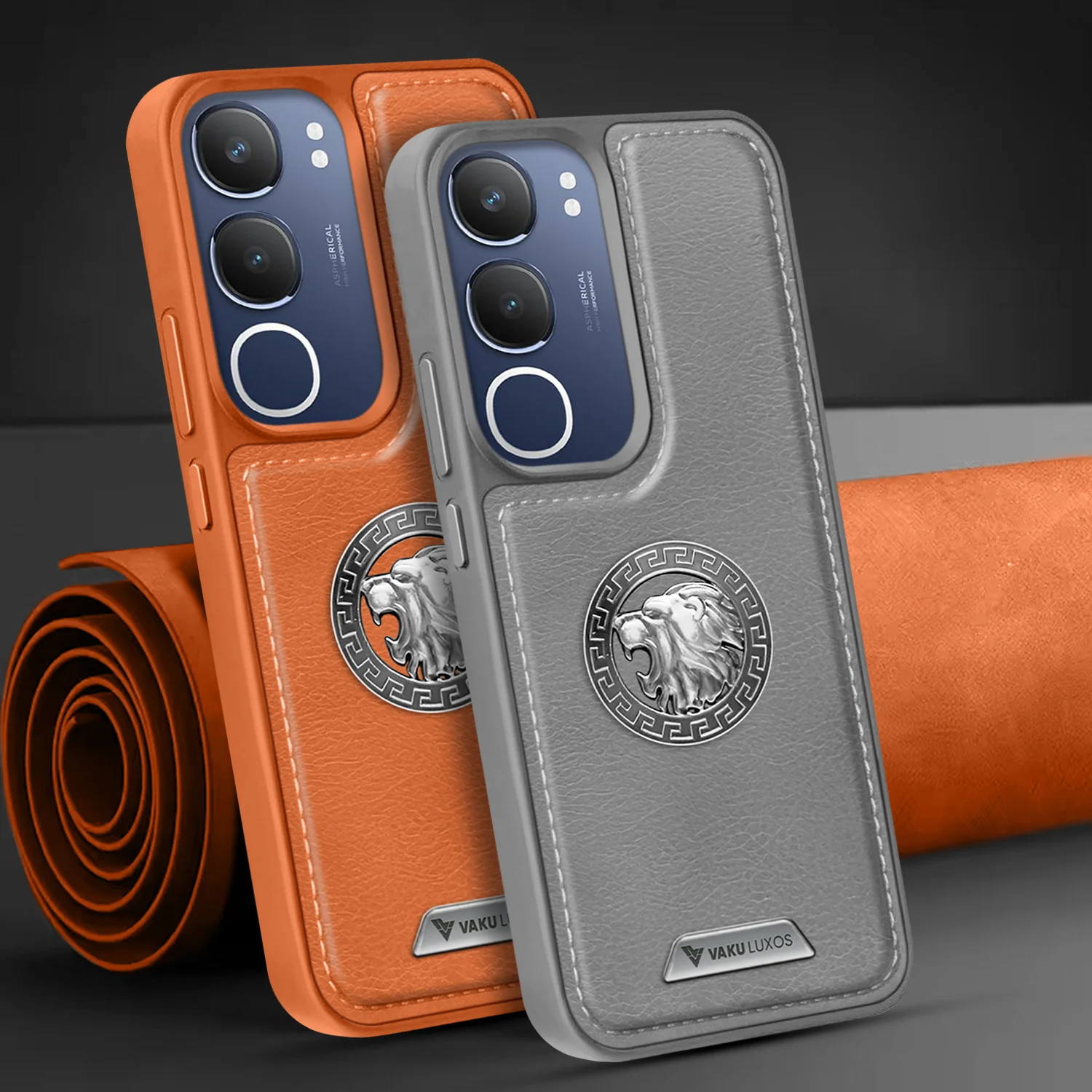 Vaku ® Vivo Y29 5G Regal Shield Metal Lion Engraved Leather Back Cover - Image 10