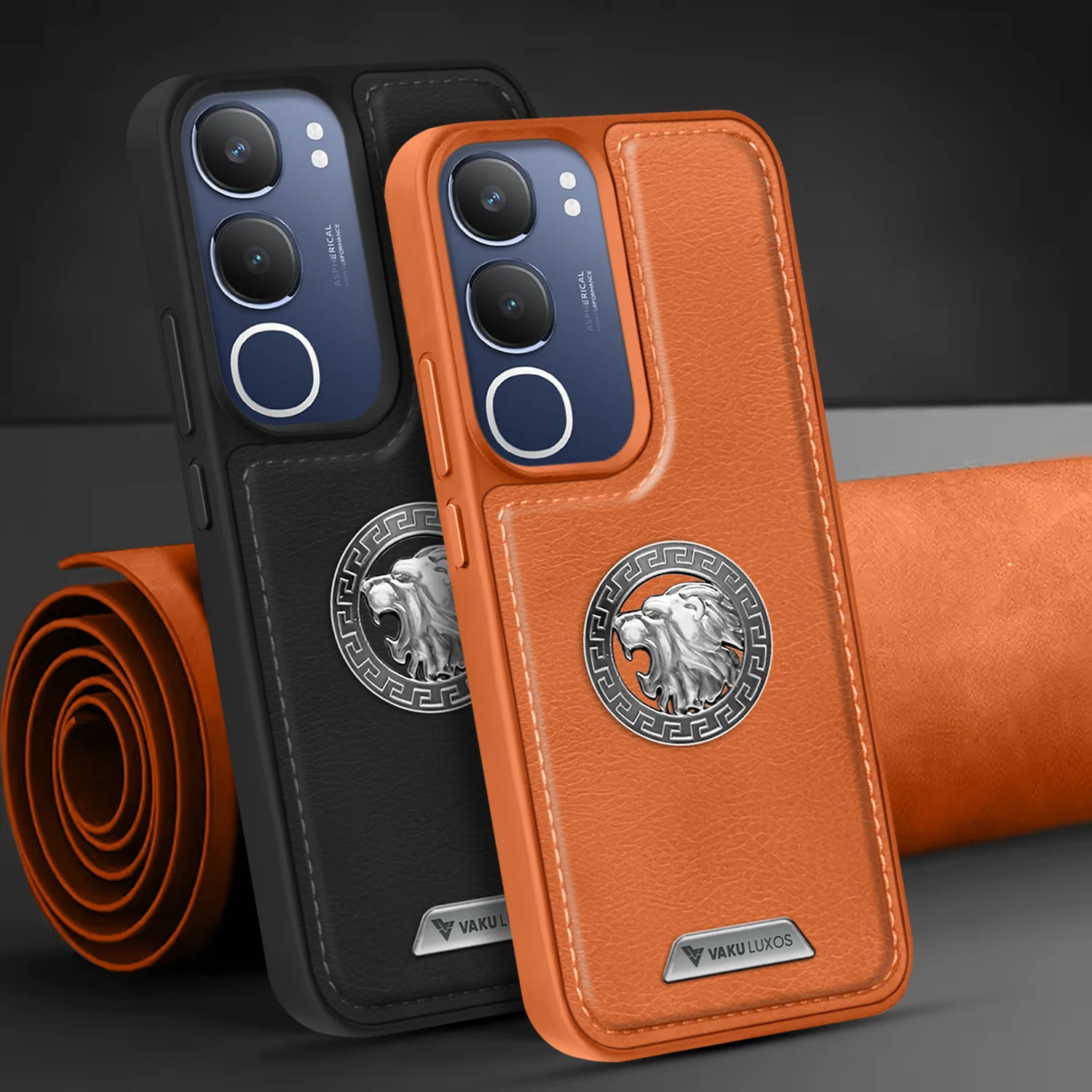 Vaku ® Vivo Y29 5G Regal Shield Metal Lion Engraved Leather Back Cover - Image 14