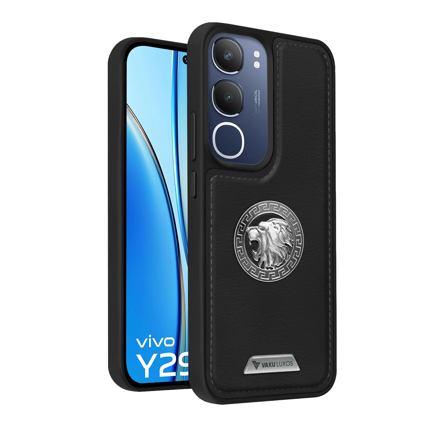 Vaku ® Vivo Y29 5G Regal Shield Metal Lion Engraved Leather Back Cover - Image 2