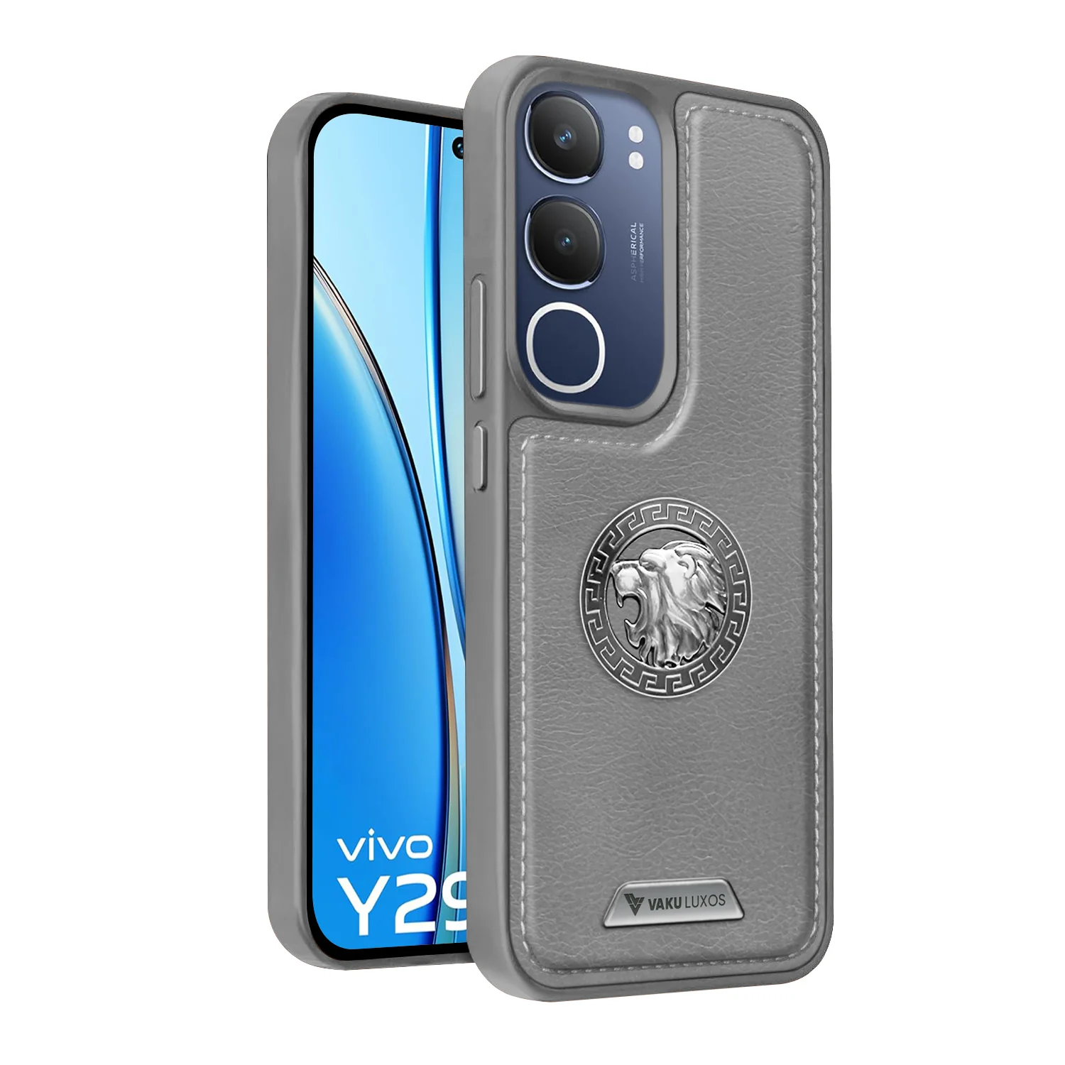 Vaku ® Vivo Y29 5G Regal Shield Metal Lion Engraved Leather Back Cover - Image 3