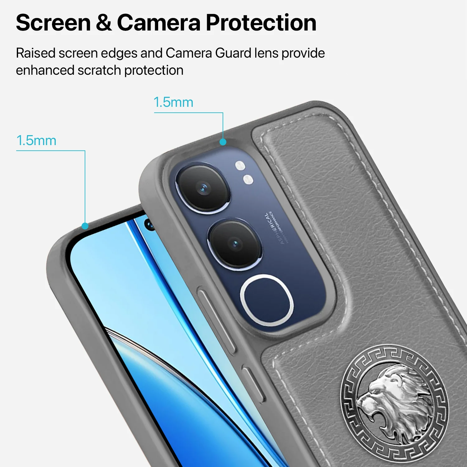 Vaku ® Vivo Y29 5G Regal Shield Metal Lion Engraved Leather Back Cover - Image 4