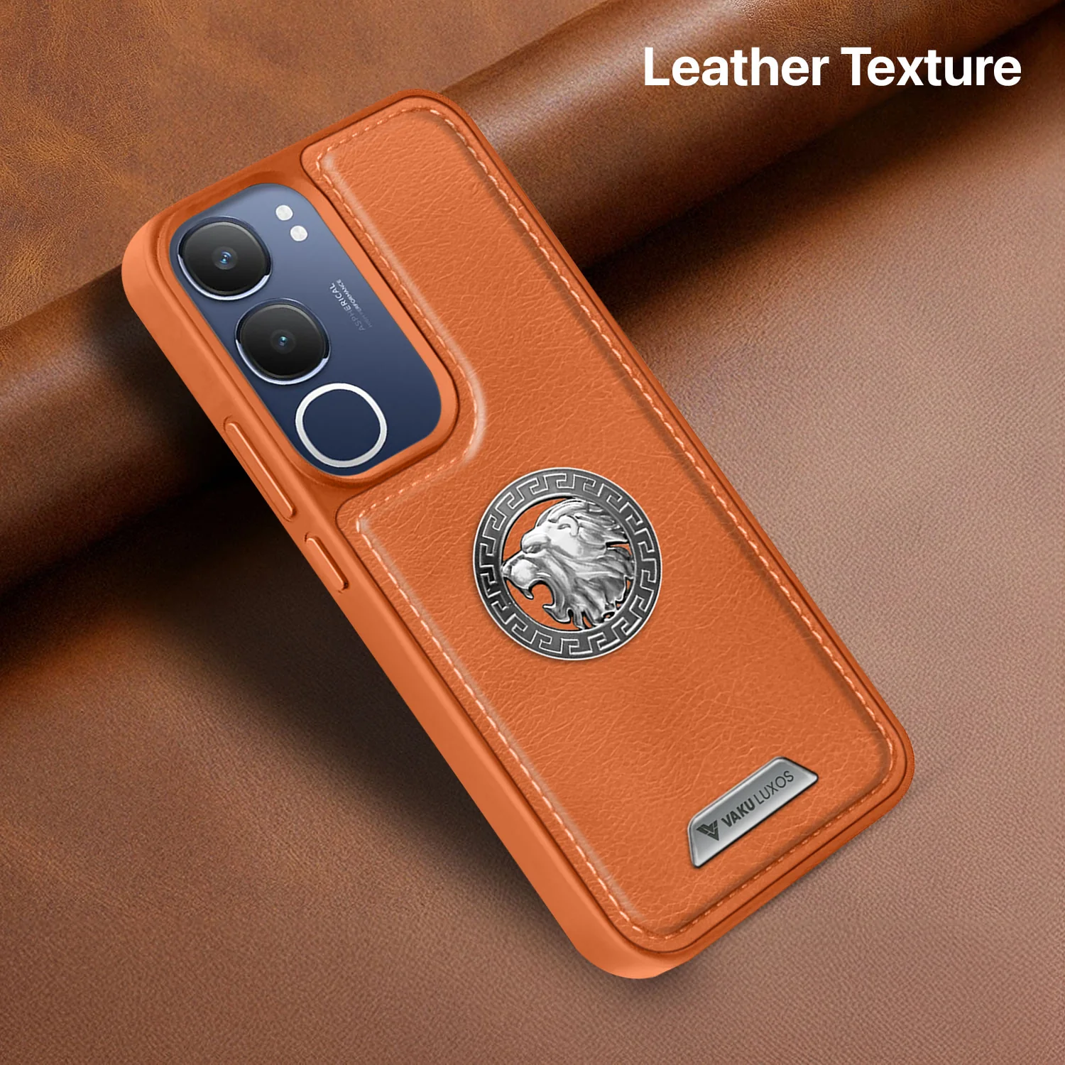 Vaku ® Vivo Y29 5G Regal Shield Metal Lion Engraved Leather Back Cover - Image 6