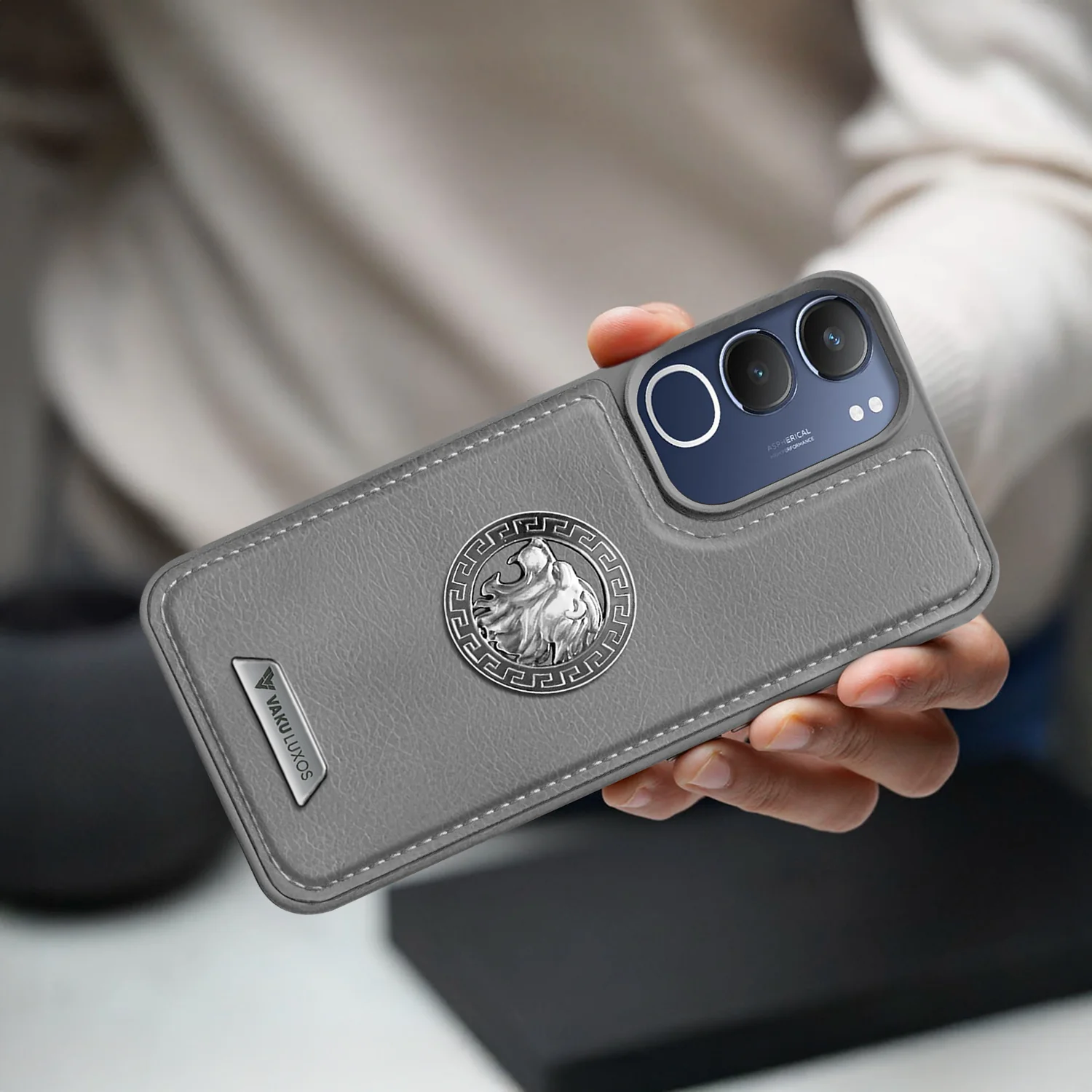 Vaku ® Vivo Y29 5G Regal Shield Metal Lion Engraved Leather Back Cover - Image 7