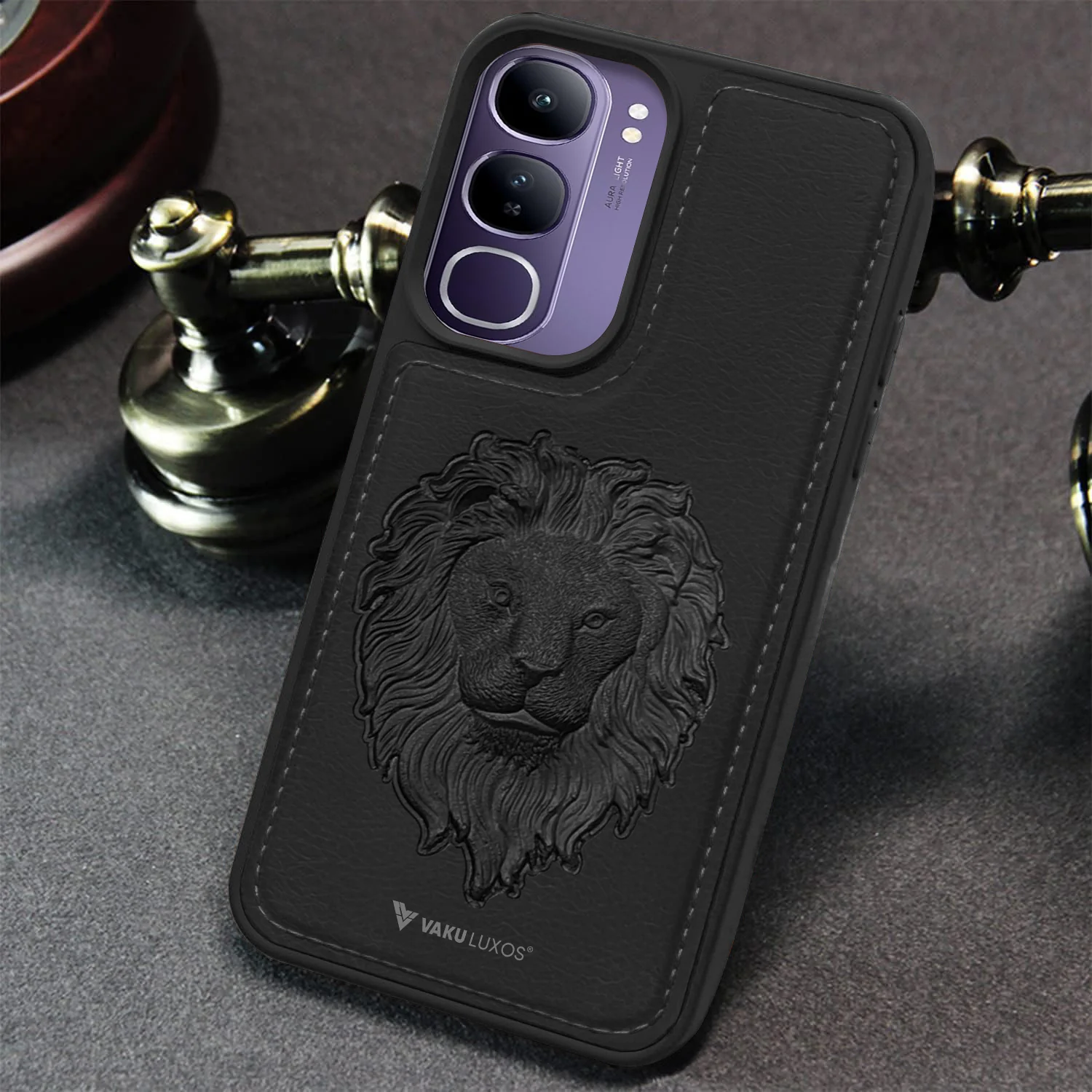 Vaku ® Vivo Y300 5G Lion Embossed Luxury Designer Leather Back Cover - Image 12