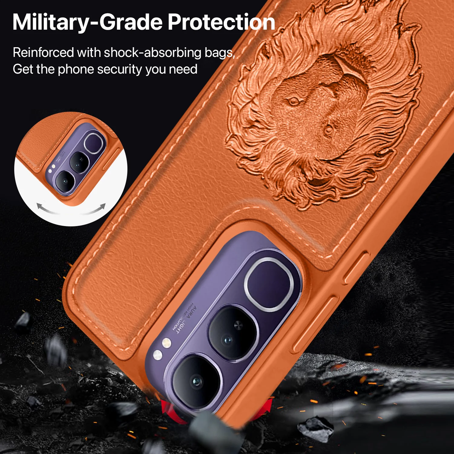 Vaku ® Vivo Y300 5G Lion Embossed Luxury Designer Leather Back Cover - Image 6