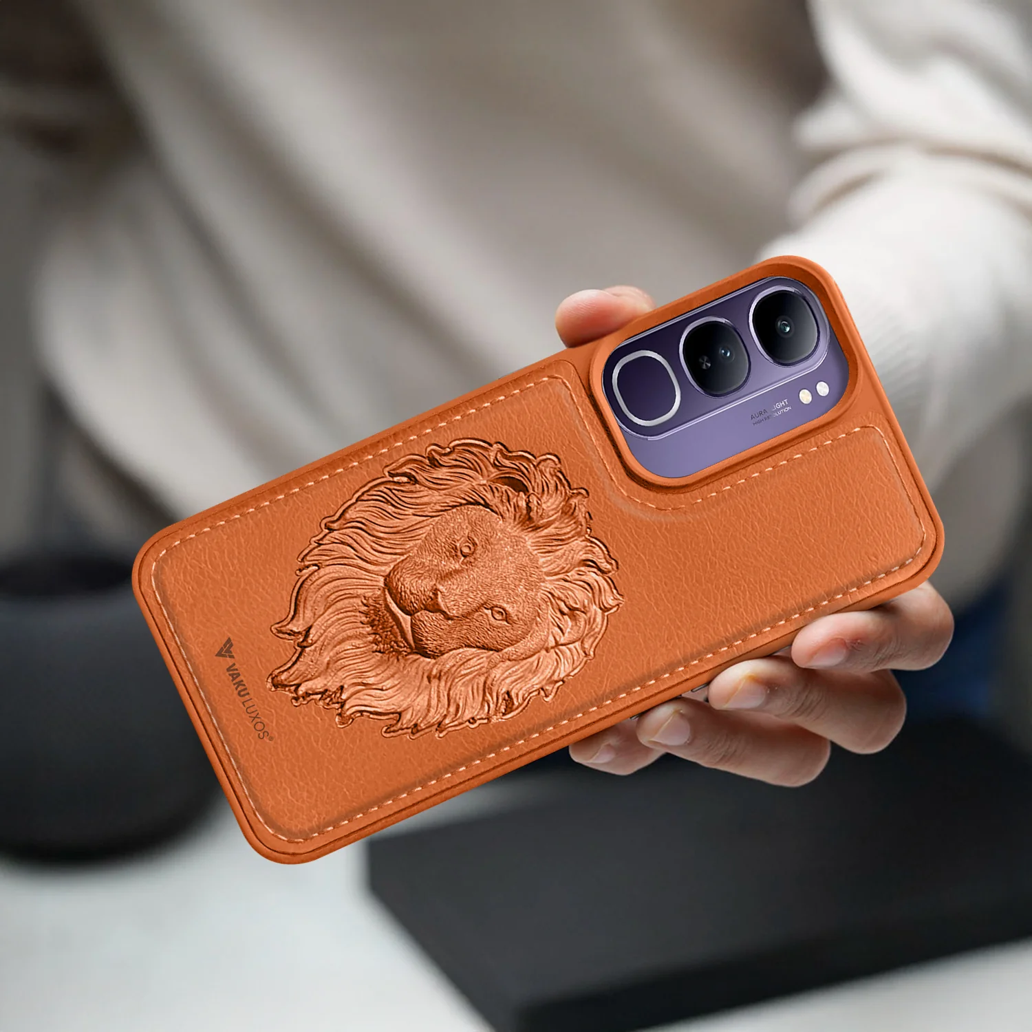 Vaku ® Vivo Y300 5G Lion Embossed Luxury Designer Leather Back Cover - Image 7