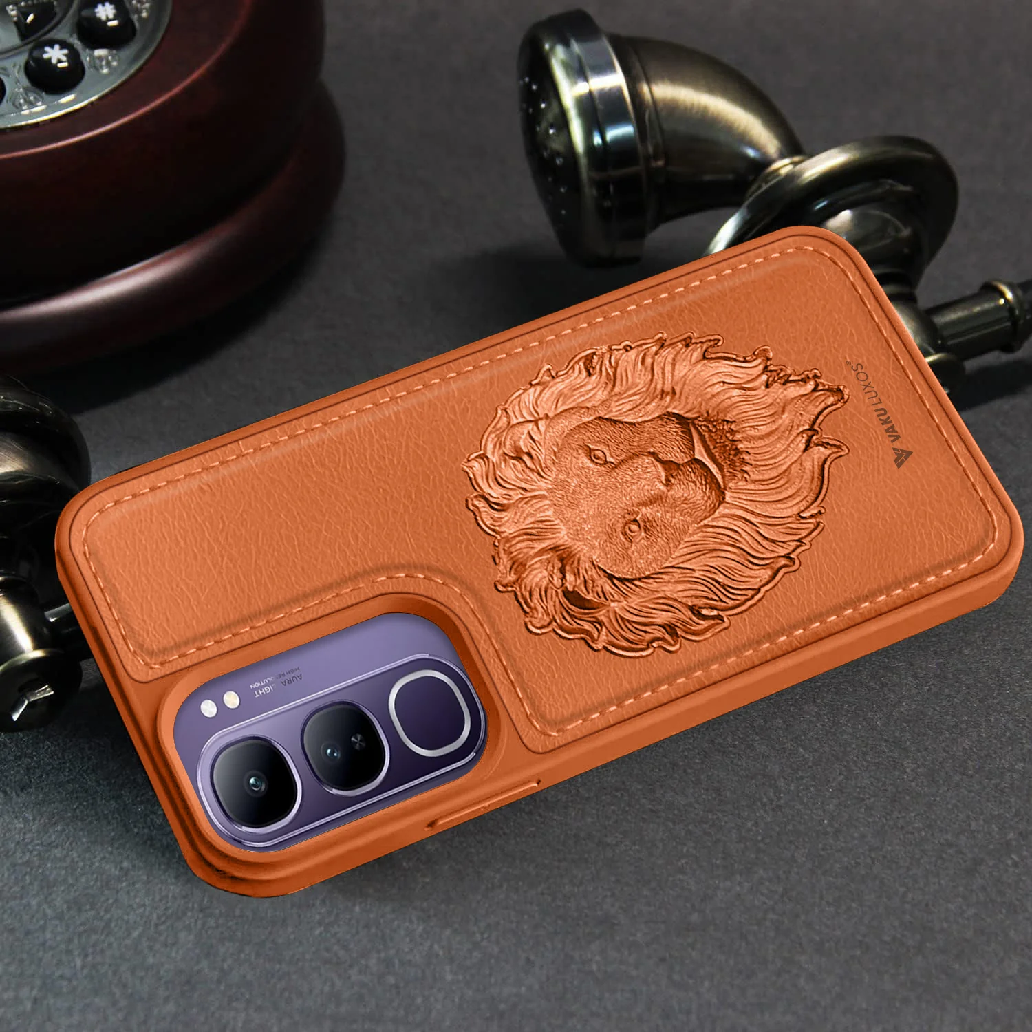 Vaku ® Vivo Y300 5G Lion Embossed Luxury Designer Leather Back Cover - Image 8