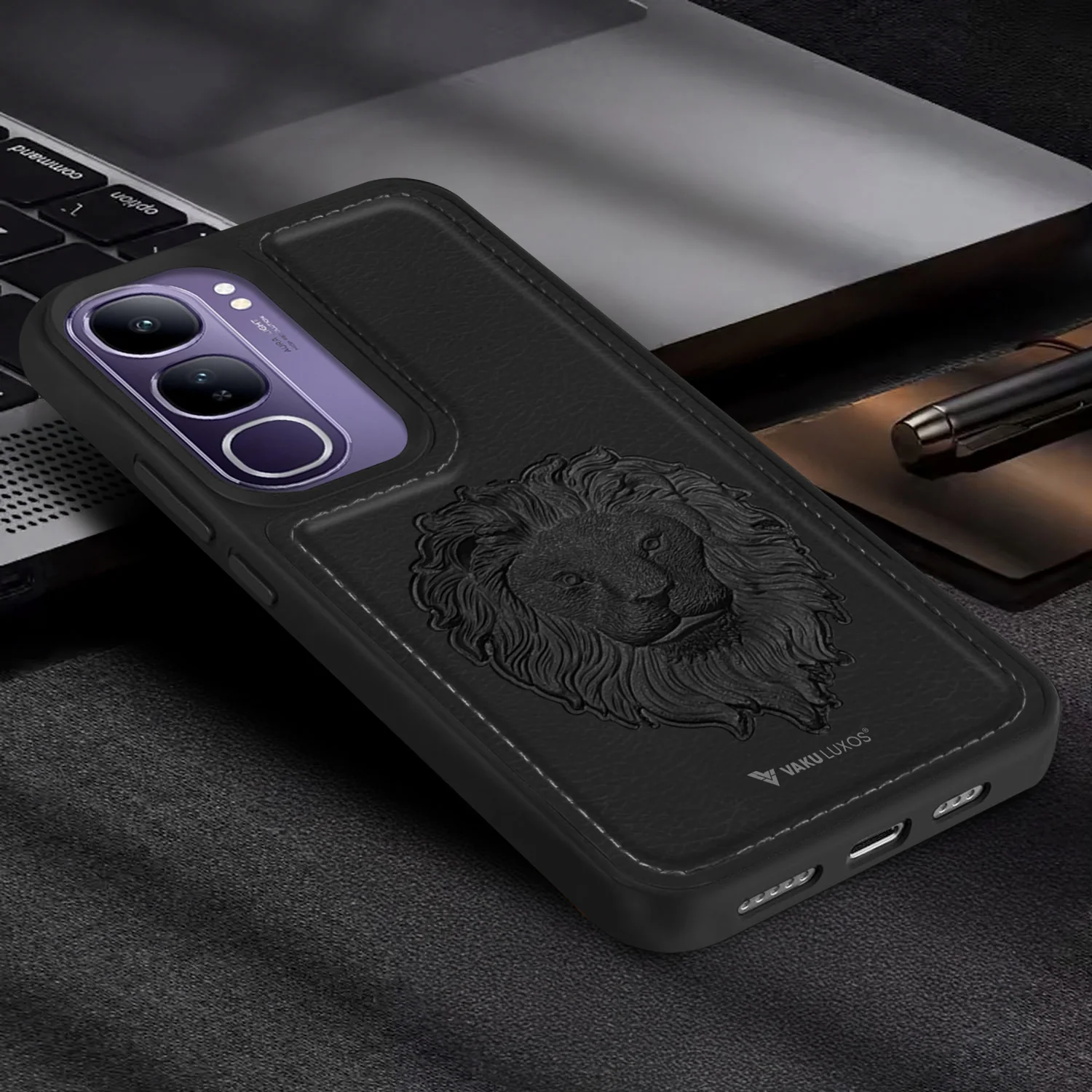 Vaku ® Vivo Y300 5G Lion Embossed Luxury Designer Leather Back Cover - Image 9