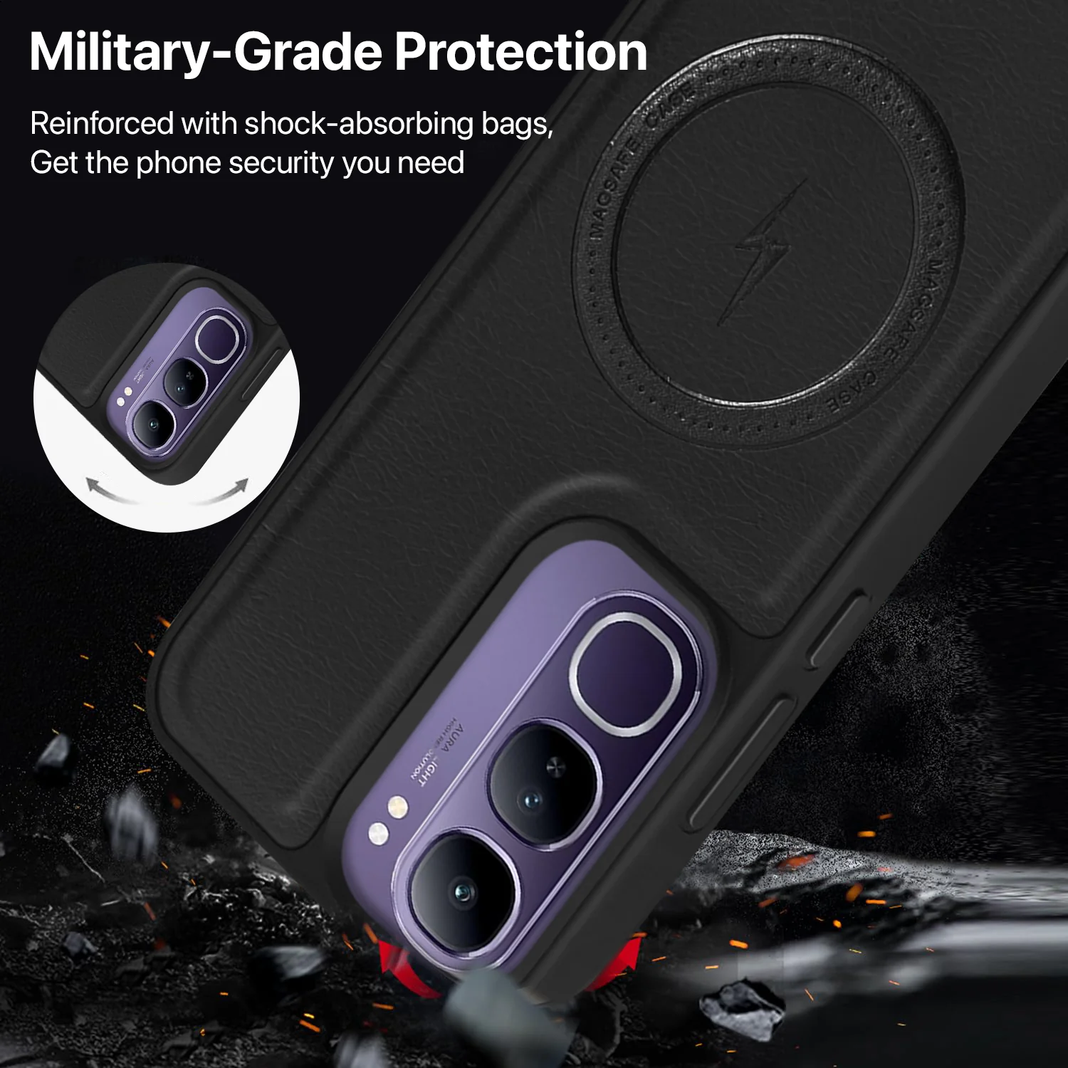 Vaku ® Vivo Y300 5G Maxtron Leather Stitched Magnetic Magsafe Back Cover - Image 5