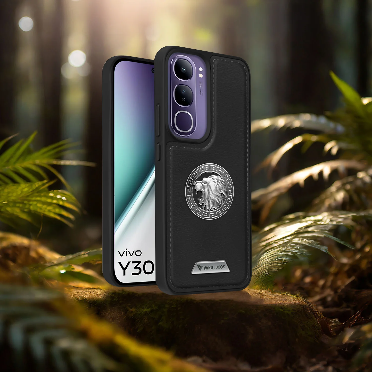 Vaku ® Vivo Y300 5G Regal Shield Metal Lion Engraved Leather Back Cover - Image 14