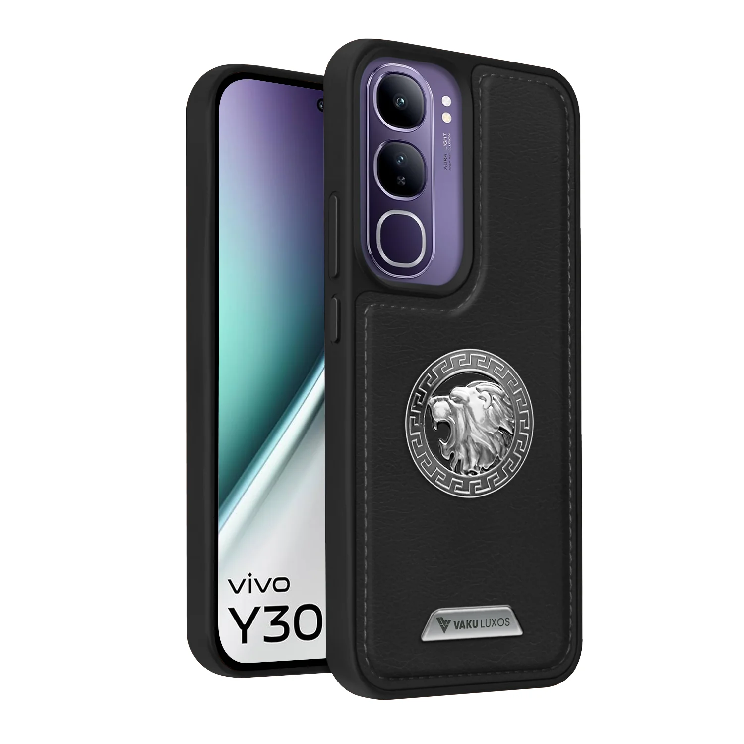 Vaku ® Vivo Y300 5G Regal Shield Metal Lion Engraved Leather Back Cover - Image 2
