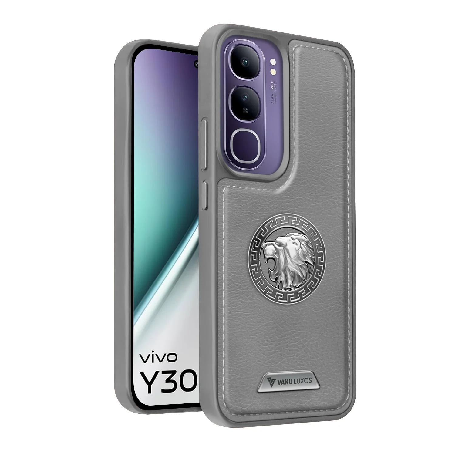 Vaku ® Vivo Y300 5G Regal Shield Metal Lion Engraved Leather Back Cover - Image 3