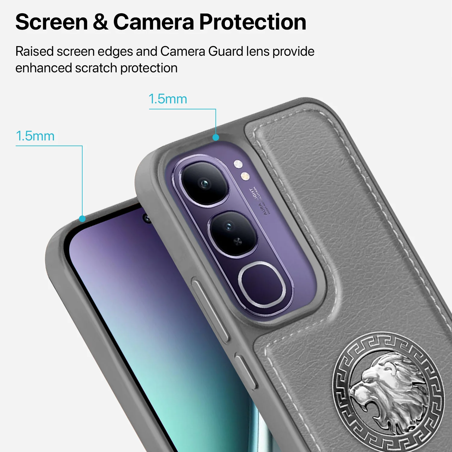 Vaku ® Vivo Y300 5G Regal Shield Metal Lion Engraved Leather Back Cover - Image 5