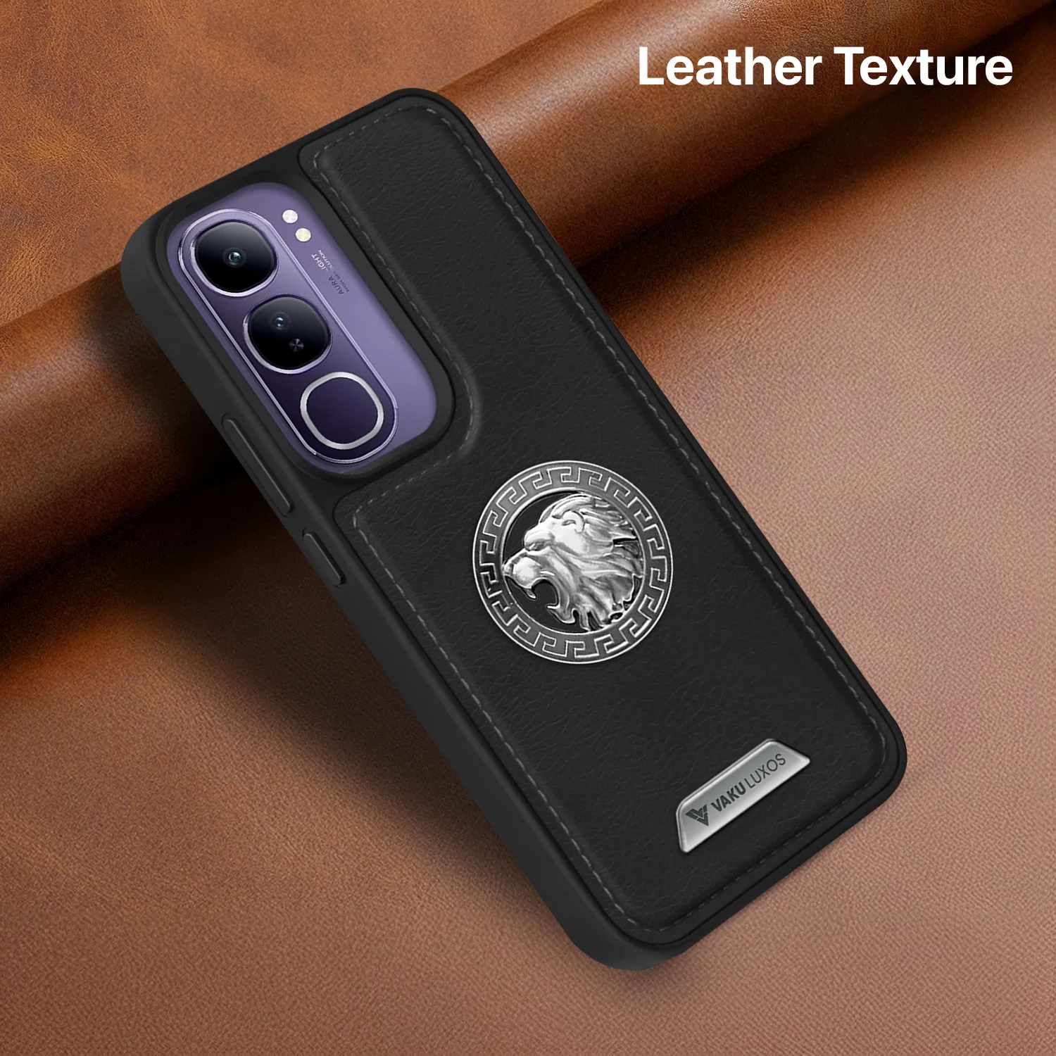Vaku ® Vivo Y300 5G Regal Shield Metal Lion Engraved Leather Back Cover - Image 9