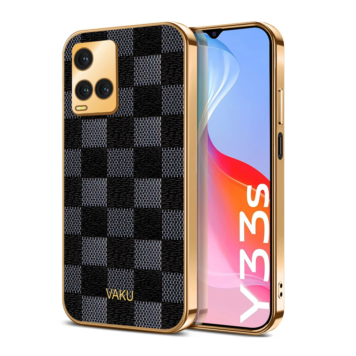 Vaku® Vivo Y33s Cheron Leather Electroplated Soft TPU Back Cover - Image 2