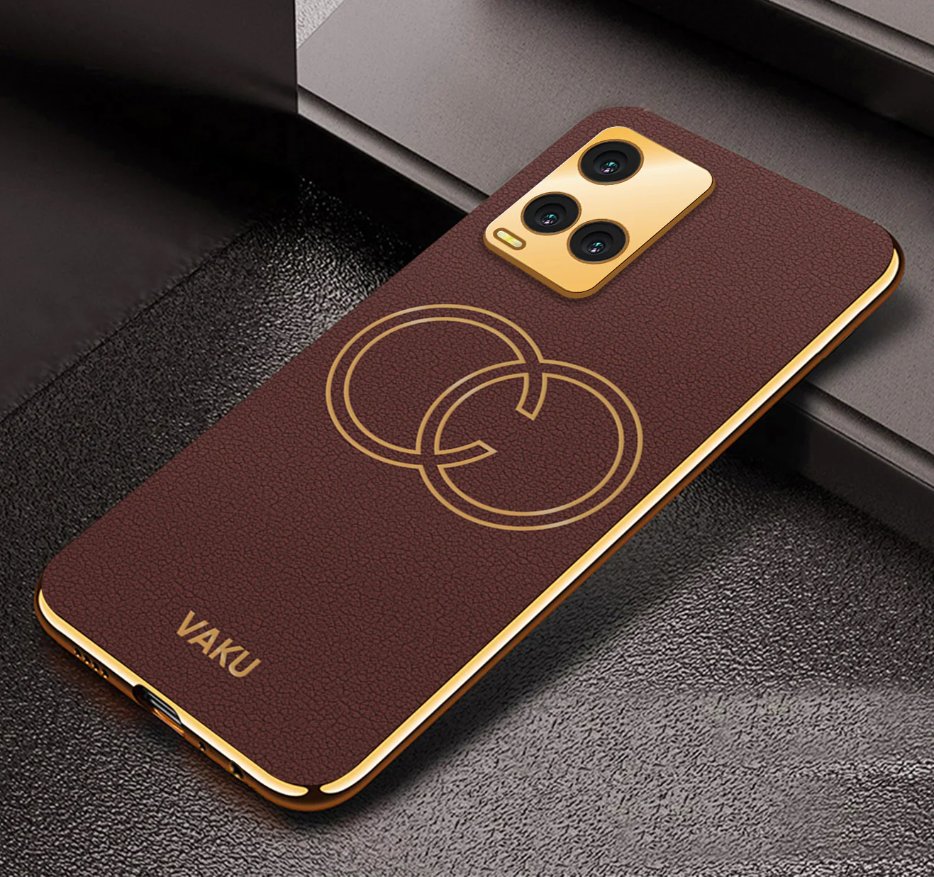 Vaku® Vivo Y33s Skylar Leather Pattern Gold Electroplated Soft TPU Back Cover - Image 11