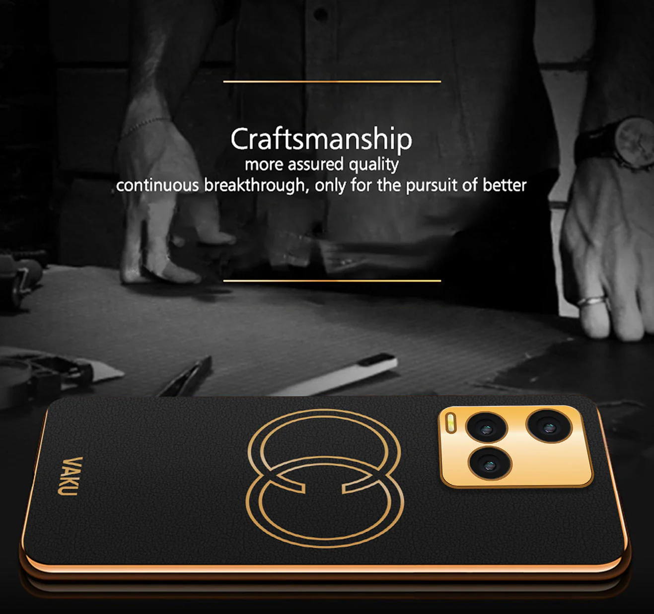 Vaku® Vivo Y33s Skylar Leather Pattern Gold Electroplated Soft TPU Back Cover - Image 3