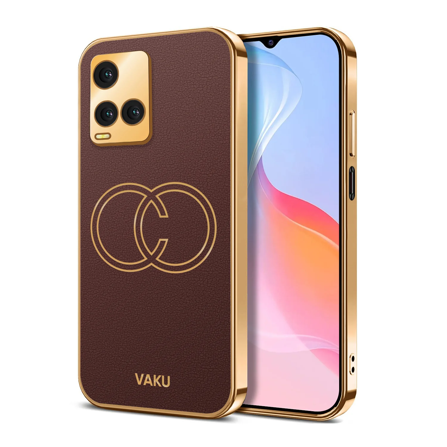 Vaku® Vivo Y33s Skylar Leather Pattern Gold Electroplated Soft TPU Back Cover - Image 4