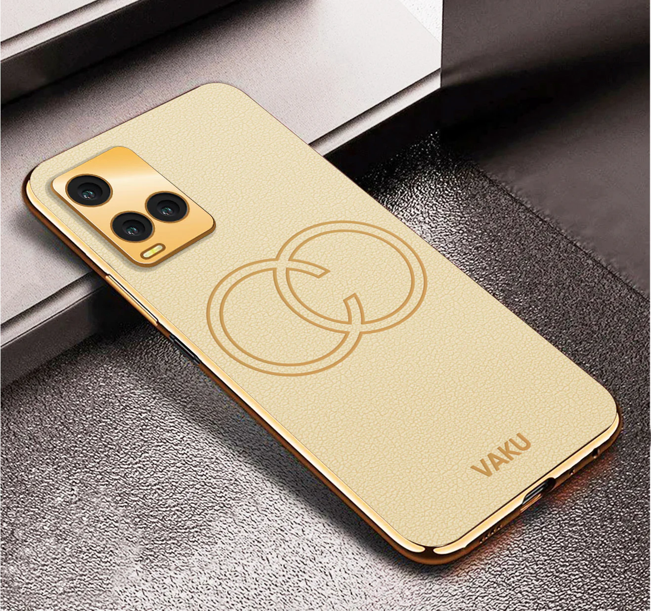 Vaku® Vivo Y33s Skylar Leather Pattern Gold Electroplated Soft TPU Back Cover - Image 5