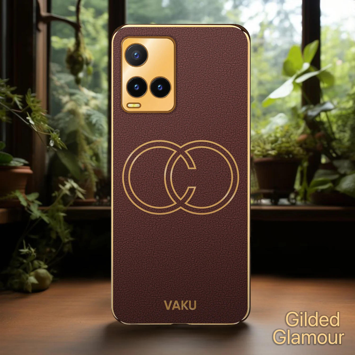 Vaku® Vivo Y33s Skylar Leather Pattern Gold Electroplated Soft TPU Back Cover - Image 6